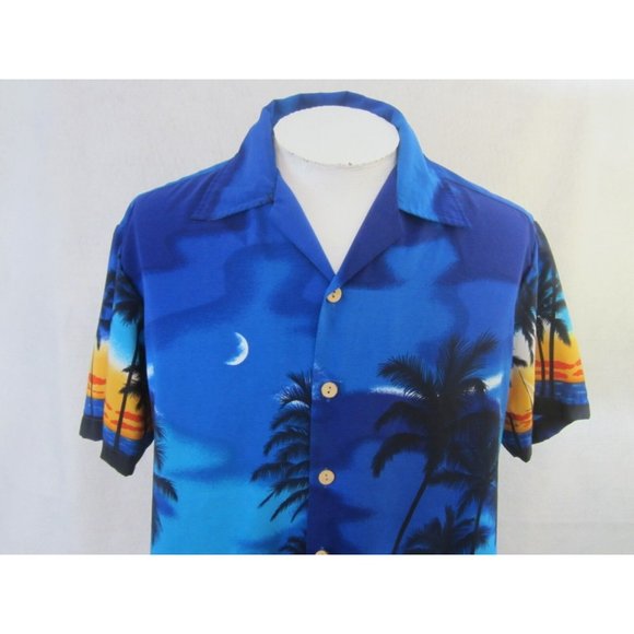 KENNINGTON vintage 1990s Men Hawaiian ALOHA shirt p2p 25.5" L silhouette camp - Picture 3 of 7